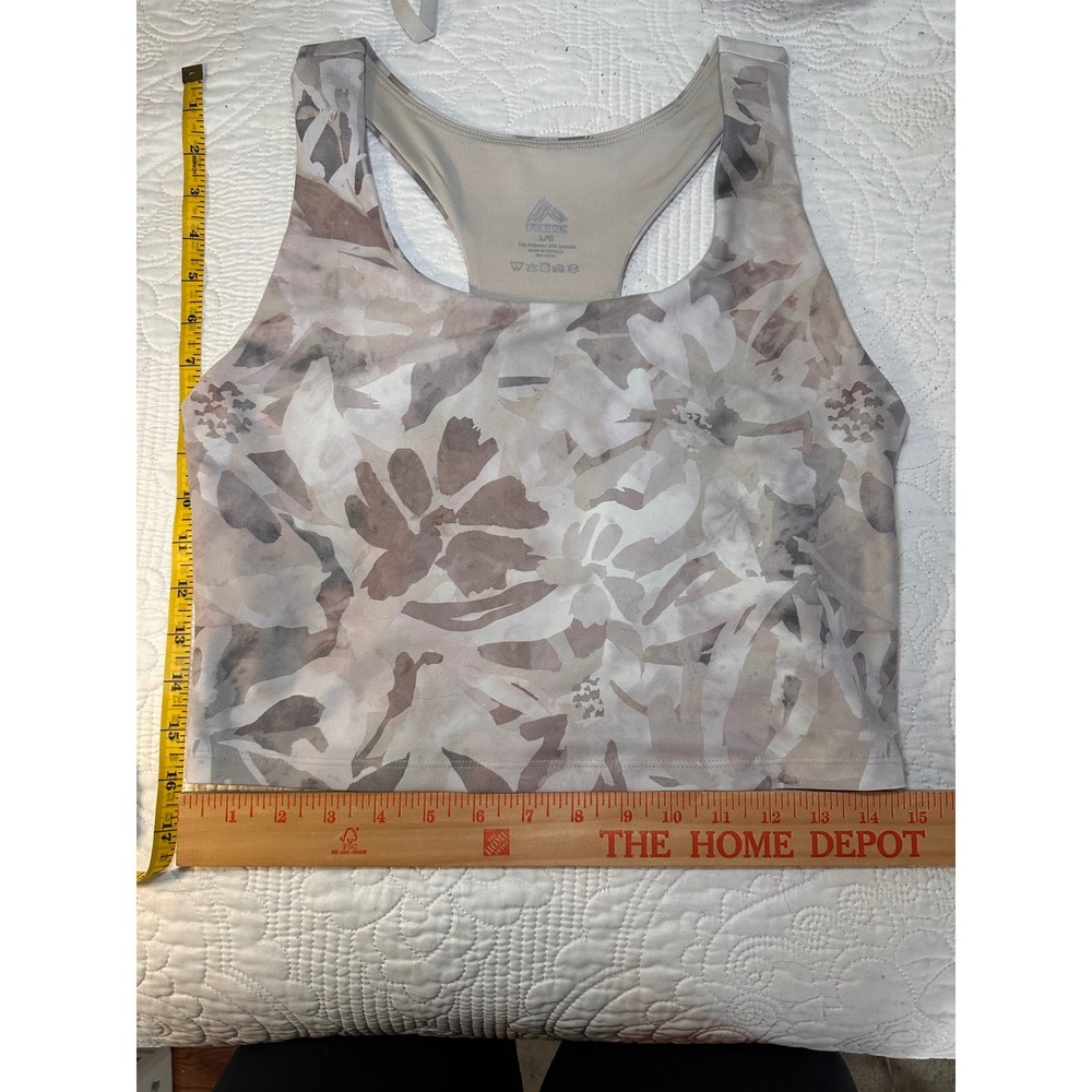 RBX Active Tank Top Womens Large Beige Floral Camo Racerback Shelf Bra Cropped